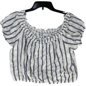 Ten Sixty Sherman Smocked Crop Top Women XL White Blue Yellow Striped Preppy
